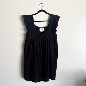 Anaak Black Square Neck Muslin Cotton Ruffle Sleeve Mini Dress Size 3 or Large